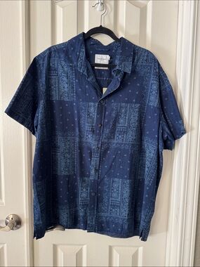 Goodfellow & Co Navy Bandana-Print Short-Sleeve Button-Down Shirt